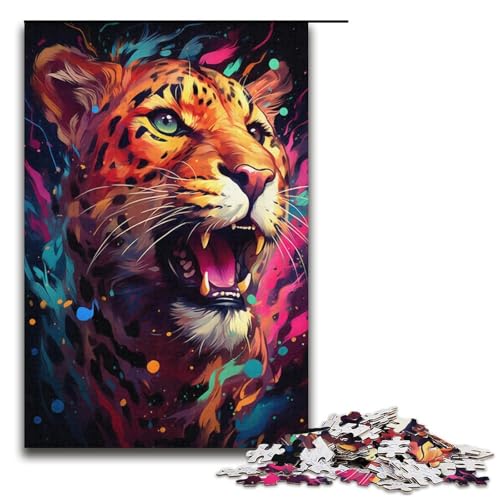 1000 teiliges Puzzle für Erwachsene Malen Bunte Leoparden Puzzles für Erwachsene Holzpuzzle anspruchsvolles Spiel 1000 Teile (38 x 26 cm) von linghhiming