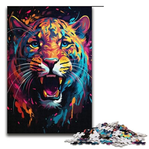 1000 teiliges Puzzle für Erwachsene Malen Bunte Leoparden Puzzles für Erwachsene Holzpuzzle anspruchsvolles Spiel 1000 Teile (38 x 26 cm) von linghhiming