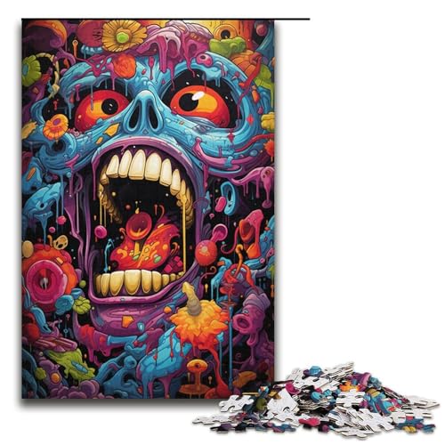 1000 teiliges Puzzle für Erwachsene Malen Bunte Totenkopf Kunst Puzzles für Erwachsene Holzpuzzle anspruchsvolles Spiel 1000 Teile (38 x 26 cm) von linghhiming