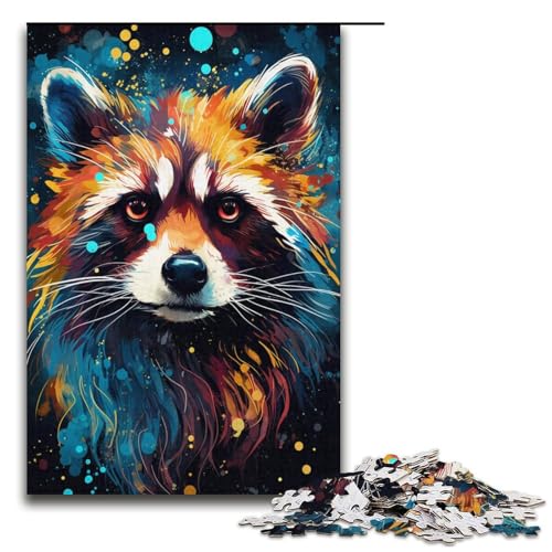 1000 teiliges Puzzle für Erwachsene Malen Bunte Waschbär Papierpuzzles Lernspiel für Erwachsene Herausforderungsspielzeug 1000 Teile (38 x 26 cm) von linghhiming