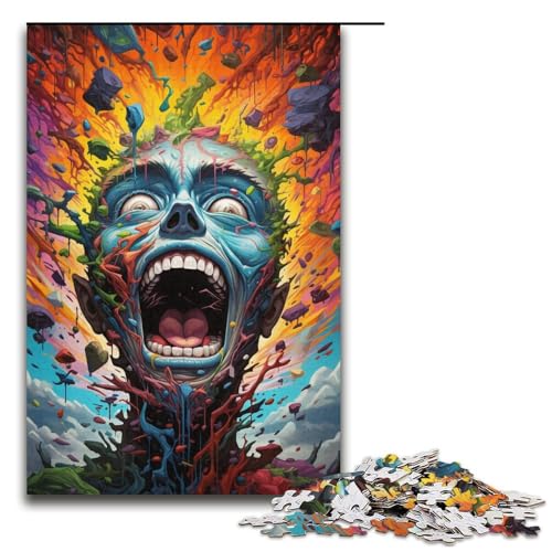 1000 teiliges Puzzle für Erwachsene Malen Bunte Zombies Puzzles für Erwachsene Holzpuzzle anspruchsvolles Spiel 1000 Teile (38 x 26 cm) von linghhiming