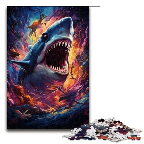 1000 teiliges Puzzle für Erwachsene Malen Farbe Hai Holzpuzzle Lernspiel für Erwachsene Herausforderungsspielzeug 1000 Teile (75 x 50 cm) von linghhiming