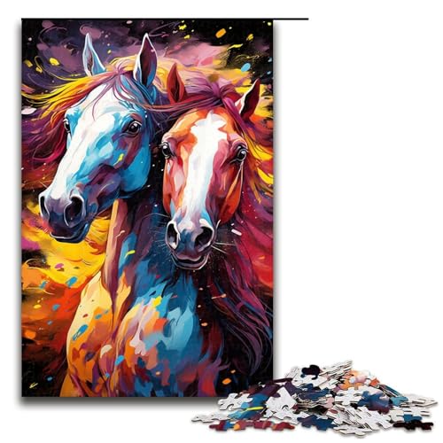 1000 teiliges Puzzle für Erwachsene Malen Farbe Pferd Holzpuzzle für Erwachsene und Kinder Stressabbau Tool 1000 Teile (75 x 50 cm) von linghhiming