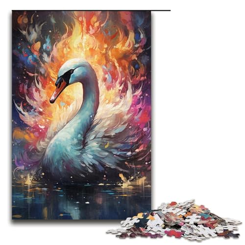 1000 teiliges Puzzle für Erwachsene Malen Farbe Schwan Puzzle für Kinder Holzpuzzle Lernspiel für Erwachsene 1000 Teile (38 x 26 cm) von linghhiming