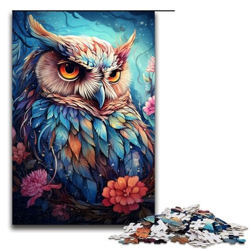 1000 teiliges Puzzle für Erwachsene Malen Farbe Tier Eule Holzpuzzle Lernspiel für Erwachsene Herausforderungsspielzeug 1000 Teile (75 x 50 cm) von linghhiming