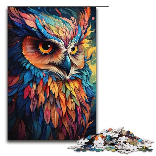 1000 teiliges Puzzle für Erwachsene Malen Farbe Tier Eule Papierpuzzle Lernspiel für Erwachsene Herausforderungsspielzeug 1000 Teile (38 x 26 cm) von linghhiming