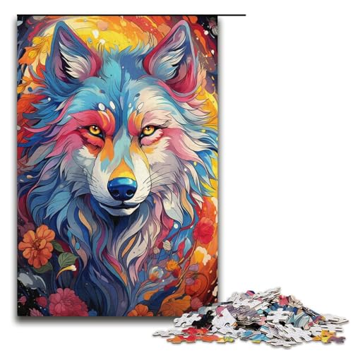 1000 teiliges Puzzle für Erwachsene Malen Farbe Wolf Puzzle für Erwachsene Holzpuzzle anspruchsvolles Spiel 1000 Teile (38 x 26 cm) von linghhiming