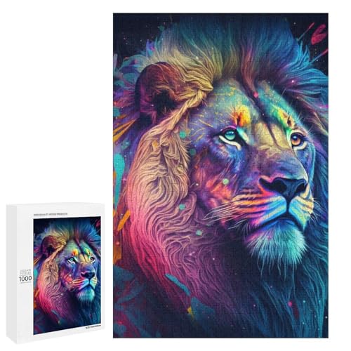 1000 teiliges Puzzle für Erwachsene Malen Löwe Holzpuzzle Lernspiel für Erwachsene Herausforderungsspielzeug (75 x 50 cm) von linghhiming
