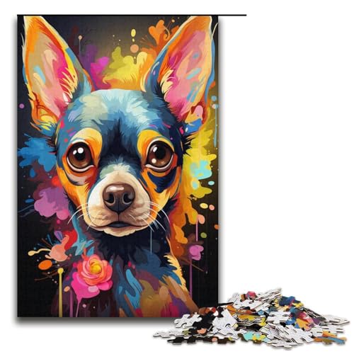 1000 teiliges Puzzle für Erwachsene Malen bunter Chihuahua Hund Kunstpuzzle Geschenke Geburtstagsgeschenk Geschenke für Teenager ab 14 Jahren 1000 Teile (38 x 26 cm) von linghhiming