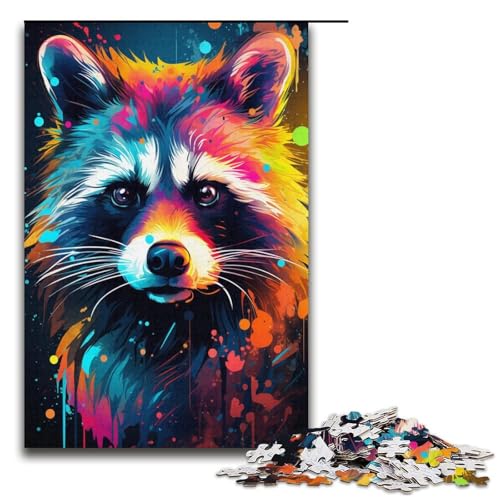 1000 teiliges Puzzle für Erwachsene Malen bunter Waschbär Puzzle für Lernspiele Herausforderung Spielzeug Kunstwerk Geschenk 1000 Teile (38 x 26 cm) von linghhiming