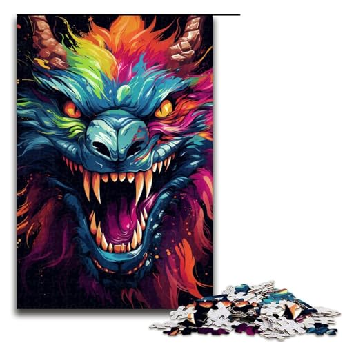 1000 teiliges Puzzle für Erwachsene Malen buntes Drachen Puzzle für Kinder Holzpuzzle Lernspiel für Erwachsene 1000 Teile (75 x 50 cm) von linghhiming