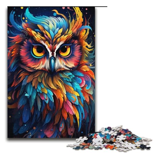 1000 teiliges Puzzle für Erwachsene Malen buntes Eulen Kunstpuzzle praktisches Spiel 1000 Teile (38 x 26 cm) von linghhiming