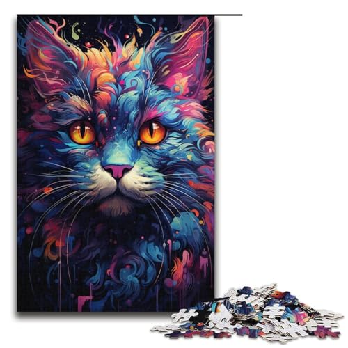 1000 teiliges Puzzle für Erwachsene Malen buntes Katzenkunst Puzzle für Kinder Holzpuzzle Lernspiel für Erwachsene 1000 Teile (38 x 26 cm) von linghhiming