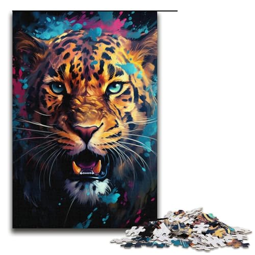 1000 teiliges Puzzle für Erwachsene Malen buntes Leoparden Papierpuzzle Lernspiel für Erwachsene Herausforderungsspielzeug 1000 Teile (38 x 26 cm) von linghhiming