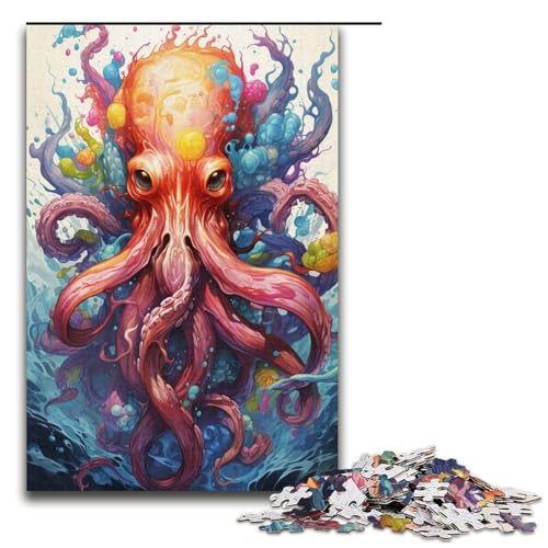 1000 teiliges Puzzle für Erwachsene Malen buntes Oktopus Papierpuzzle Lernspiel für Erwachsene Herausforderungsspielzeug 1000 Teile (38 x 26 cm) von linghhiming