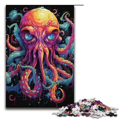 1000 teiliges Puzzle für Erwachsene Malen buntes Oktopus Papierpuzzle Lernspiel für Erwachsene Herausforderungsspielzeug 1000 Teile (38 x 26 cm) von linghhiming