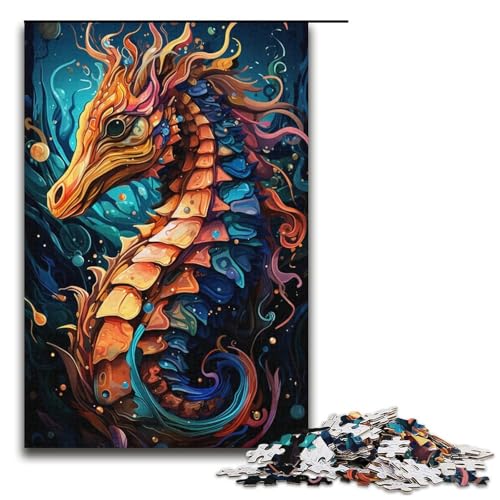 1000 teiliges Puzzle für Erwachsene Malen buntes Seepferdchen Kunst Puzzle für Kinder Holzpuzzle Lernspiel für Erwachsene 1000 Teile (38 x 26 cm) von linghhiming
