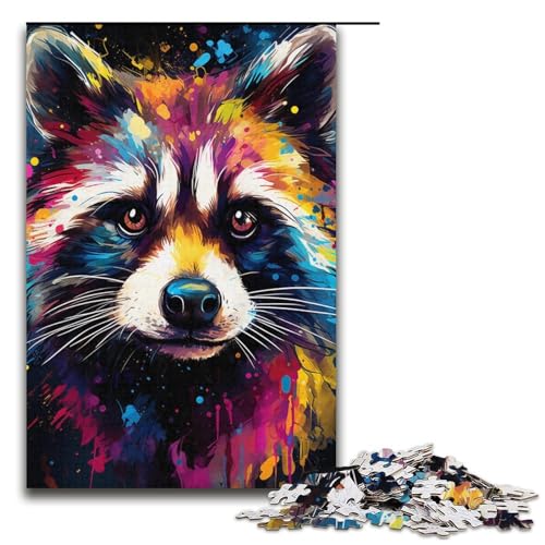 1000 teiliges Puzzle für Erwachsene Malen buntes Waschbär Puzzle für Kinder Holzpuzzle Lernspiel für Erwachsene 1000 Teile (38 x 26 cm) von linghhiming