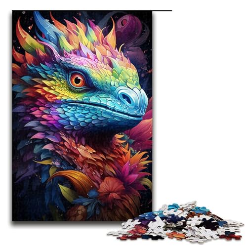 1000 teiliges Puzzle für Erwachsene Malen eines bunten Drachens Holzpuzzle Lernspiel für Erwachsene Herausforderungsspielzeug 1000 Teile (75 x 50 cm) von linghhiming