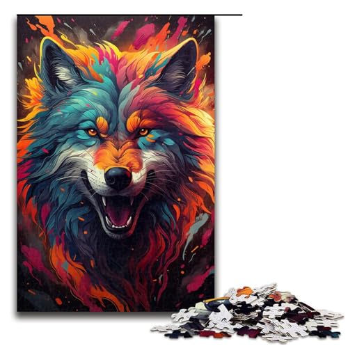 1000 teiliges Puzzle für Erwachsene Malen eines bunten Wolfs Puzzle praktisches Spiel 1000 Teile (75 x 50 cm) von linghhiming
