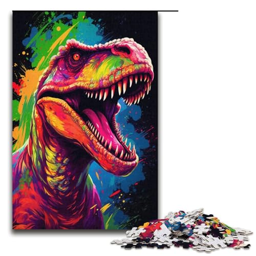 1000 teiliges Puzzle für Erwachsene Malen von bunten Dinosauriern Puzzle praktisches Spiel 1000 Teile (38 x 26 cm) von linghhiming