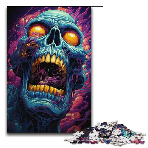 1000 teiliges Puzzle für Erwachsene Malen von bunten Totenköpfen Papierpuzzle Lernspiel für Erwachsene Herausforderungsspielzeug 1000 Teile (38 x 26 cm) von linghhiming