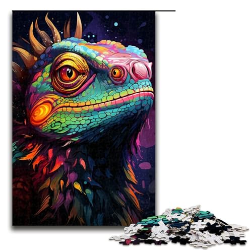 1000 teiliges Puzzle für Erwachsene Malerei Farbe Chamäleon Kunst Familienspaß Puzzle mit passendem Poster und Quizblatt 1000 Teile (75 x 50 cm) von linghhiming