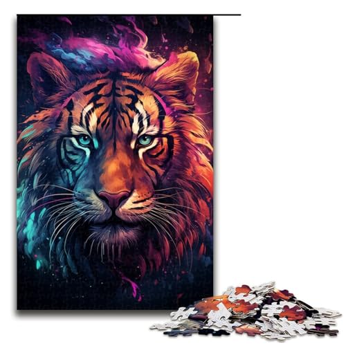 1000 teiliges Puzzle für Erwachsene Nebula Tigers farbenfrohes psychedelisches Puzzle praktisches Spiel 1000 Teile (75 x 50 cm) von linghhiming