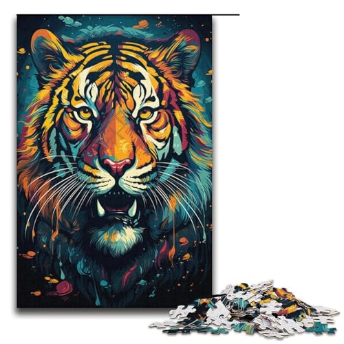 1000 teiliges Puzzle für Erwachsene Psychedelic Color Tiger Puzzle praktisches Spiel 1000 Teile (38 x 26 cm) von linghhiming