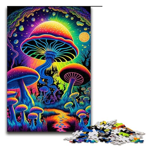 1000 teiliges Puzzle für Erwachsene Psychedelische Pilze Holzpuzzle für Erwachsene und Kinder Stressabbau Tool (75 x 50 cm) von linghhiming