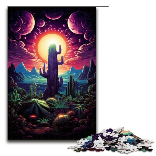 1000 teiliges Puzzle für Erwachsene Psychedelische Wüste unter Sonnenuntergang Holzpuzzle für Erwachsene und Kinder Stressabbau Tool 75 x 50 cm von linghhiming