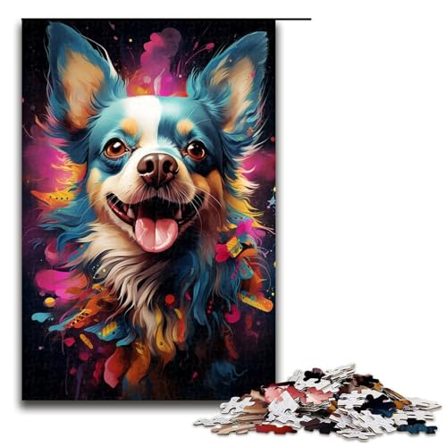 1000 teiliges Puzzle für Erwachsene Psychedelischer Chihuahua Hund Holzpuzzle Lernspiel für Erwachsene Herausforderungsspielzeug 1000 Teile (75 x 50 cm) von linghhiming
