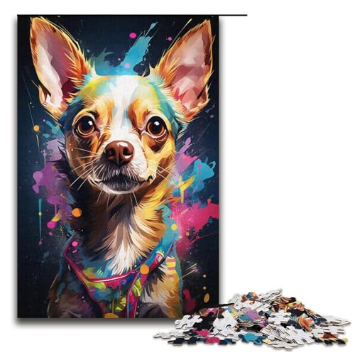 1000 teiliges Puzzle für Erwachsene Psychedelischer Chihuahua Hund Papierpuzzle Lernspiel für Erwachsene Herausforderungsspielzeug 1000 Teile (38 x 26 cm) von linghhiming