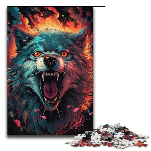 1000 teiliges Puzzle für Erwachsene Psychedelischer Farbwolf Puzzle für Lernspiele Herausforderung Spielzeug Kunstwerk Geschenk 1000 Teile (38 x 26 cm) von linghhiming
