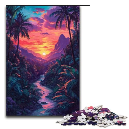 1000 teiliges Puzzle für Erwachsene Psychedelischer Sonnenuntergang Puzzle für Lernspiele Herausforderung Spielzeug Kunstwerk Geschenk 75 x 50 cm von linghhiming