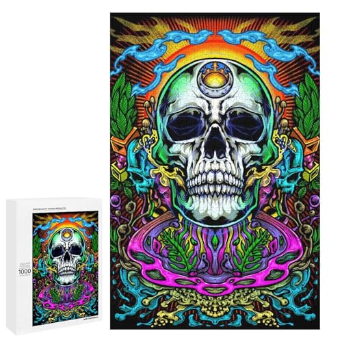 1000 teiliges Puzzle für Erwachsene Psychedelischer Totenkopf Holzpuzzle für Erwachsene und Kinder Stressabbau Tool (75 x 50 cm) von linghhiming