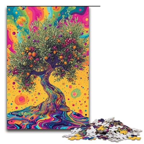 1000 teiliges Puzzle für Erwachsene Psychedelischer bunter Baum Holzpuzzle für Erwachsene Lernspiel Herausforderungsspielzeug 1000 Teile (75 x 50 cm) von linghhiming