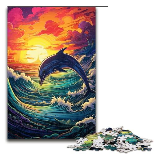 1000 teiliges Puzzle für Erwachsene Psychedelisches Farbdelfin Puzzle für Kinder Holzpuzzle Lernspiel für Erwachsene 1000 Teile (75 x 50 cm) von linghhiming
