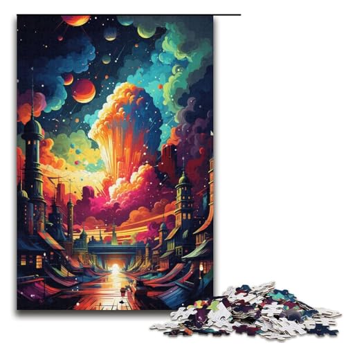 1000 teiliges Puzzle für Erwachsene Psychedelisches Farbstadt Puzzle für Lernspiele Herausforderung Spielzeug Kunstwerk Geschenk 1000 Teile (38 x 26 cm) von linghhiming