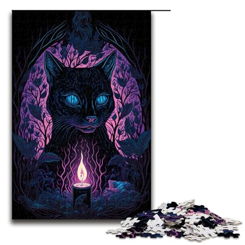 1000 teiliges Puzzle für Erwachsene Schwarzlicht Katzen Puzzle für Kinder Holzpuzzle Lernspiel für Erwachsene (75 x 50 cm) von linghhiming