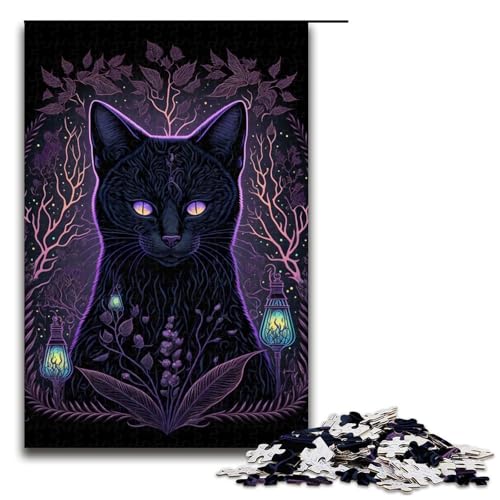 1000 teiliges Puzzle für Erwachsene Schwarzlicht Katzen Puzzle für Lernspiele Herausforderung Spielzeug Kunstwerk Geschenk (75 x 50 cm) von linghhiming