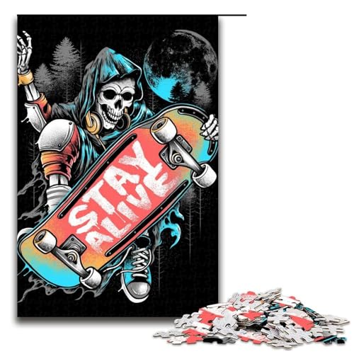 1000 teiliges Puzzle für Erwachsene Skateboard Totenkopf Puzzle für Lernspiele Herausforderung Spielzeug Kunstwerk Geschenk (75 x 50 cm) von linghhiming