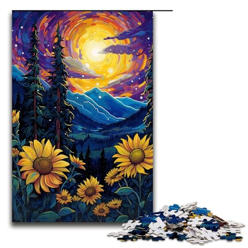 1000 teiliges Puzzle für Erwachsene Sonnenblumen unter Nachtlicht Puzzle Geschenke Geburtstagsgeschenke für Teenager ab 14 Jahren 75 x 50 cm von linghhiming