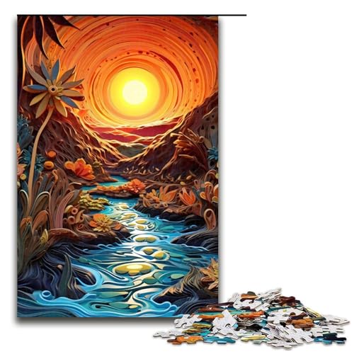 1000 teiliges Puzzle für Erwachsene Sonnenuntergang über dem Fluss Puzzle für Erwachsene Holzpuzzle anspruchsvolles Spiel (75 x 50 cm) von linghhiming