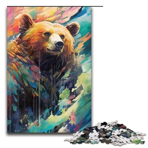 1000 teiliges Puzzle für Erwachsene Tier Braunbär buntes Holzpuzzle Lernspiel für Erwachsene Herausforderungsspielzeug 1000 Teile (75 x 50 cm) von linghhiming