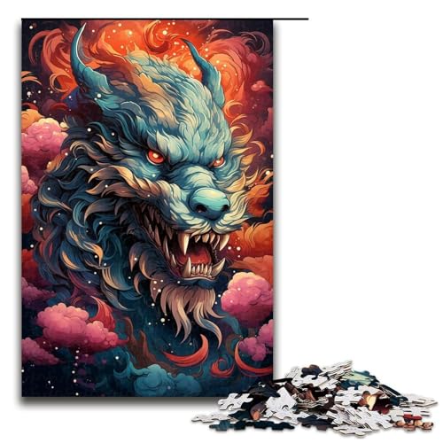 1000 teiliges Puzzle für Erwachsene Tier bunter Drache Holzpuzzle für Erwachsene und Kinder Stressabbau Tool 1000 Teile (75 x 50 cm) von linghhiming