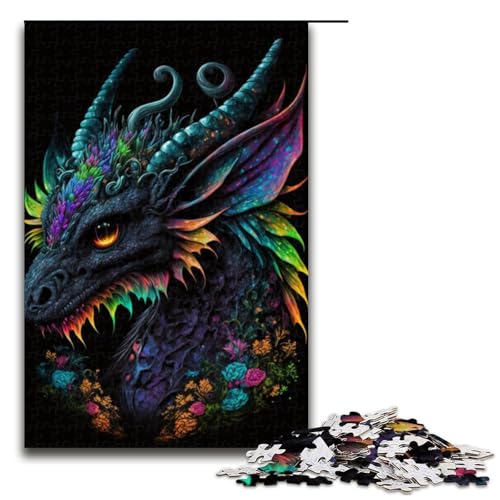1000 teiliges Puzzle für Erwachsene Tiere Drachen Holzpuzzle Lernspiel für Erwachsene Herausforderungsspielzeug 1000 Teile (75 x 50 cm) von linghhiming