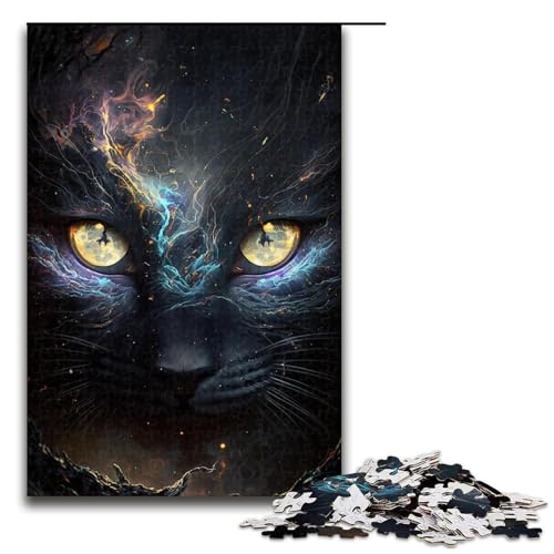 1000-teiliges Puzzle für Erwachsene Tieruniversum Schwarze Katze Puzzle für Lernspiele Herausforderung Spielzeug Kunstwerk Geschenk 1000 PCS (75 x 50 cm) von linghhiming