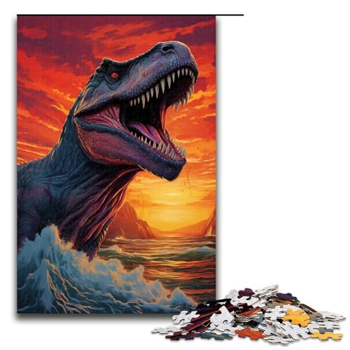 1000 teiliges Puzzle für Erwachsene Tyrannosaurus Rex und Sonnenuntergang am Ozean Lernspiel Herausforderung Spielzeug Kunstwerk Geschenk 75 x 50 cm von linghhiming