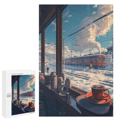 1000 teiliges Puzzle für Erwachsene Winterzug Holzpuzzle Lernspiel für Erwachsene Herausforderungsspielzeug (75 x 50 cm) von linghhiming
